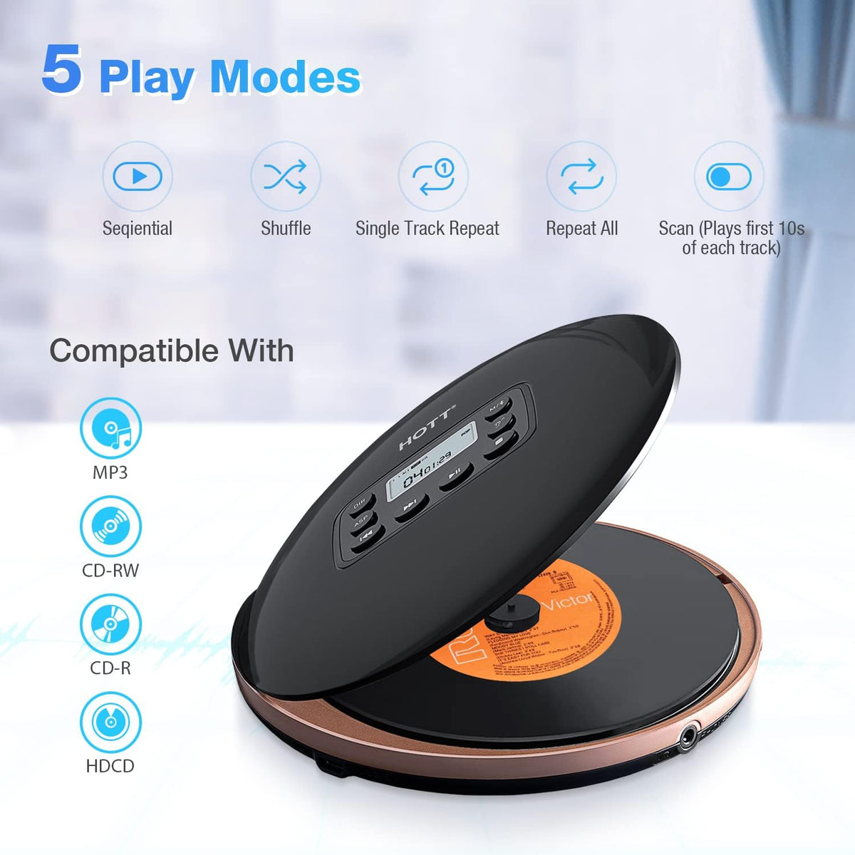 Bluetooth CD Player with Stereo Headphones H50574
