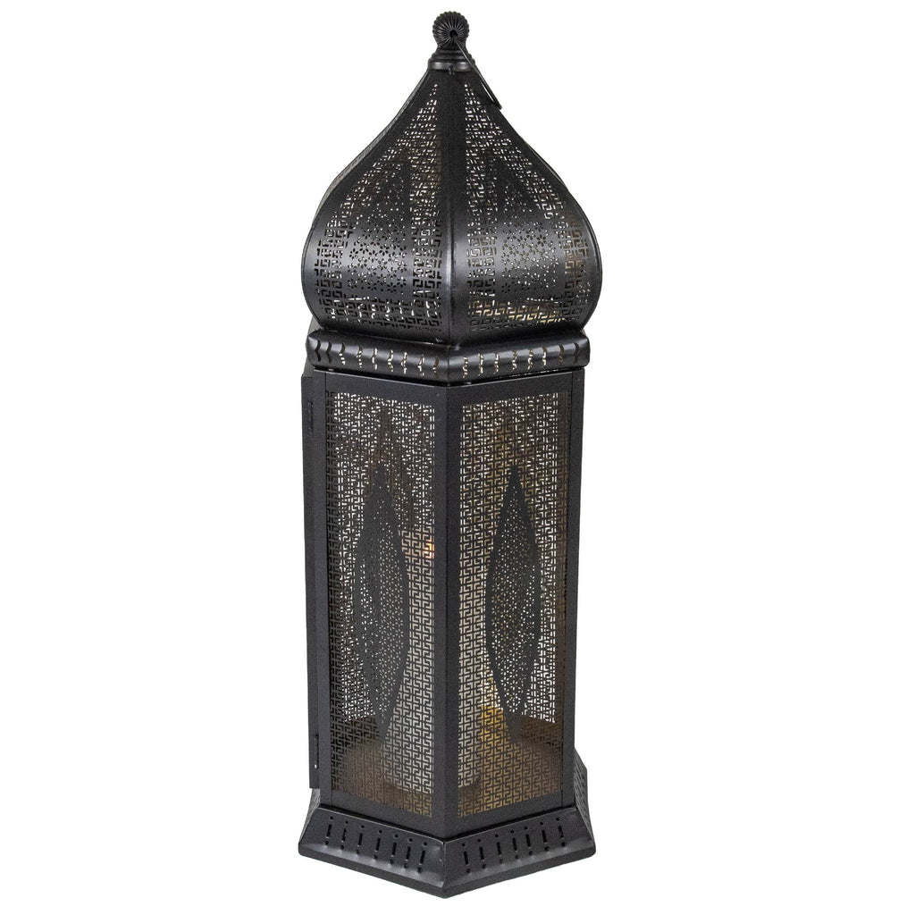 Black and Gold Cut-Out Pillar Candle Lantern E488950