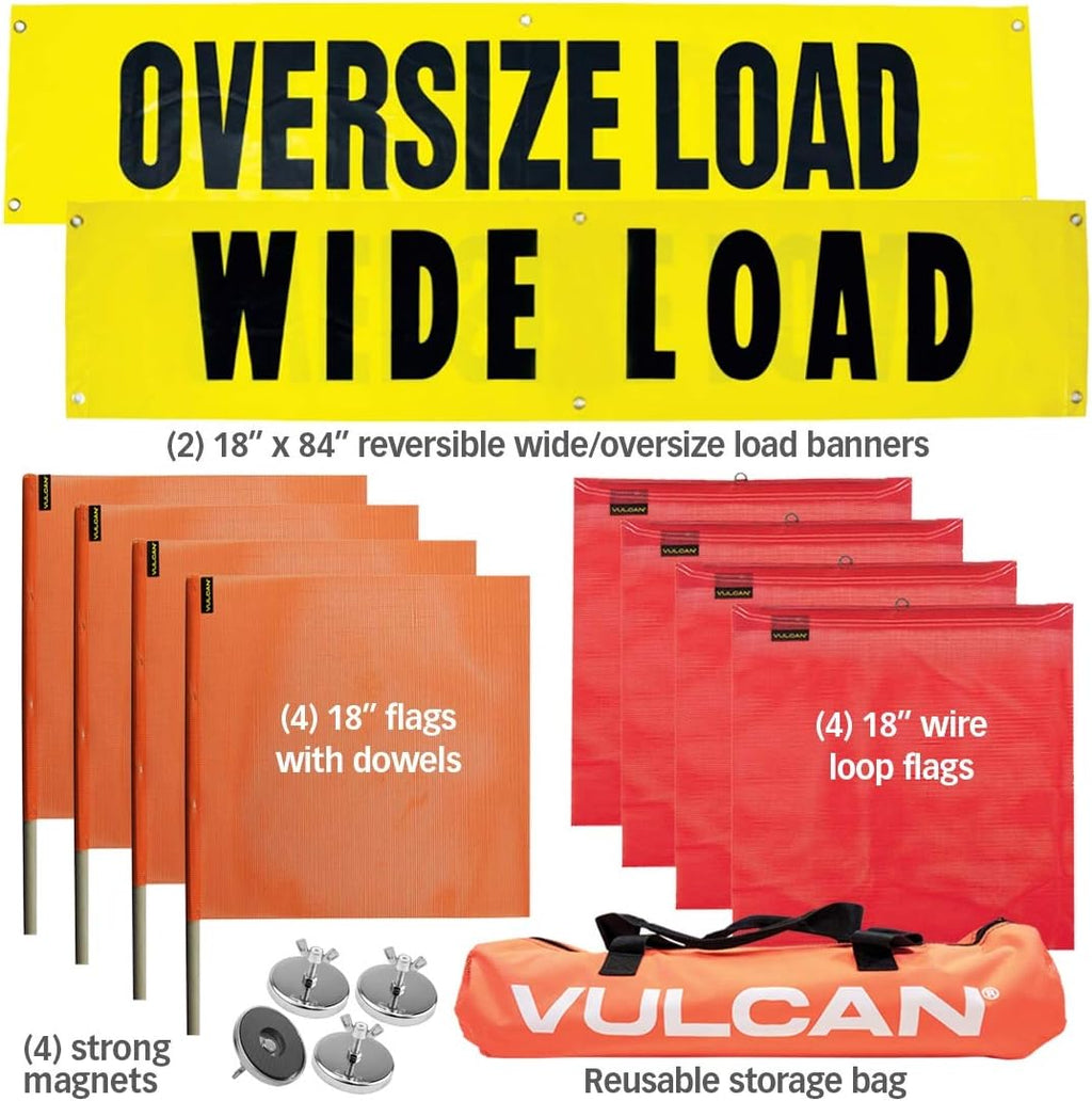 Flags, Signs, and Magnets Kit with 2 Reversible Oversize Load Signs, 4 Red Flags, 4 Orange Flags, and 4 Magnets R744