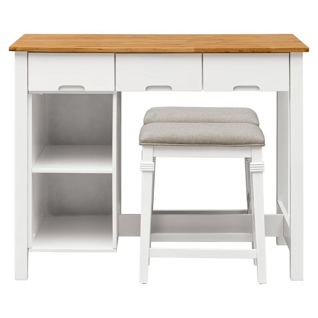 White 3-piece Rubber Wood Kitchen Island Set with 2 Seats R239573