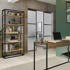 Oak Melamine and Black Painted Metal Bookcase D57662