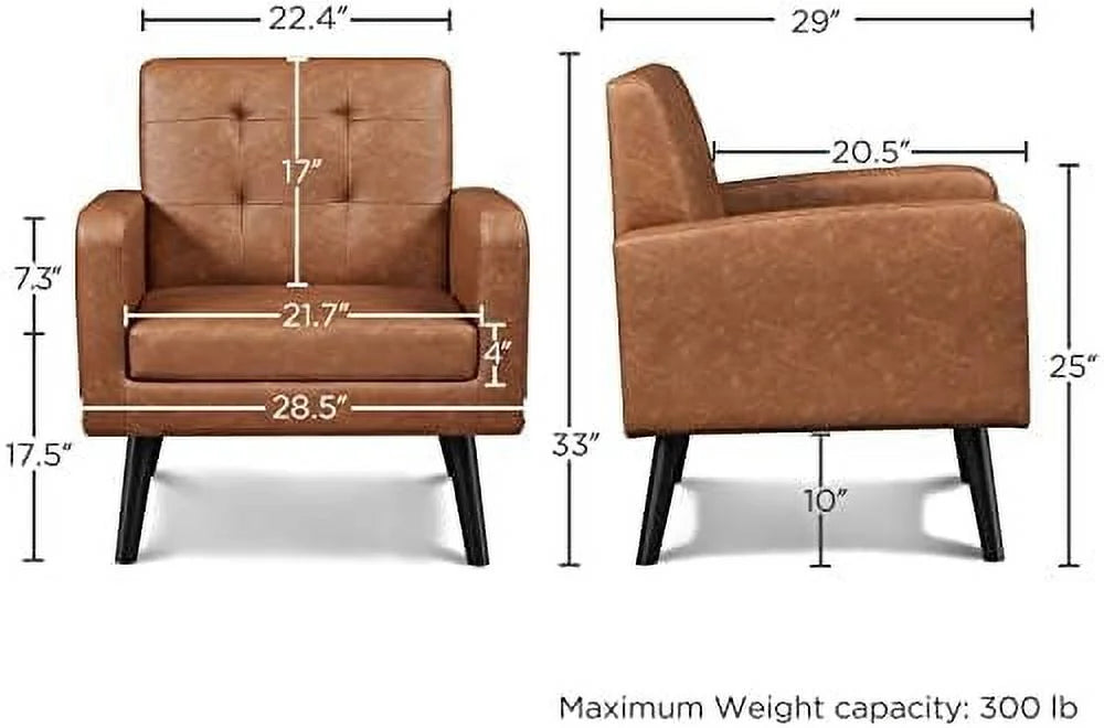 Beige PU Leather Upholstered Accent Chair with Wood Legs V9381