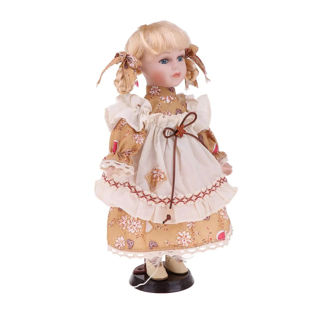 30cm Porcelain Girl Doll Figure with Yellow Clothes B235