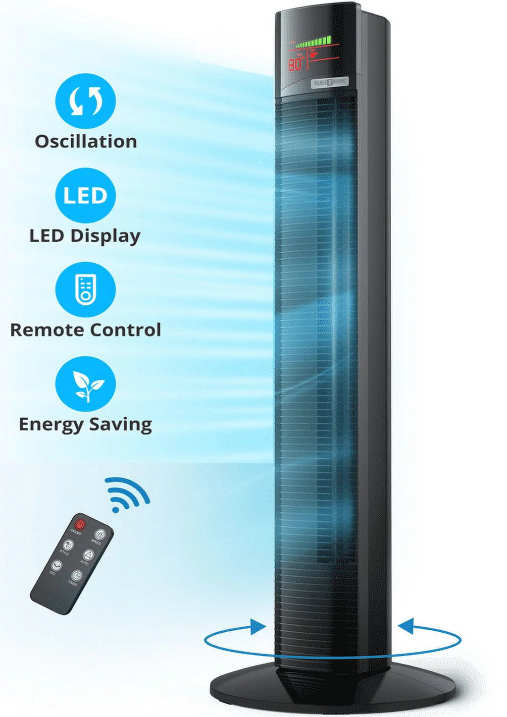 Black 36 Quiet Oscillating Bladeless Tower Fan with Remote D520119
