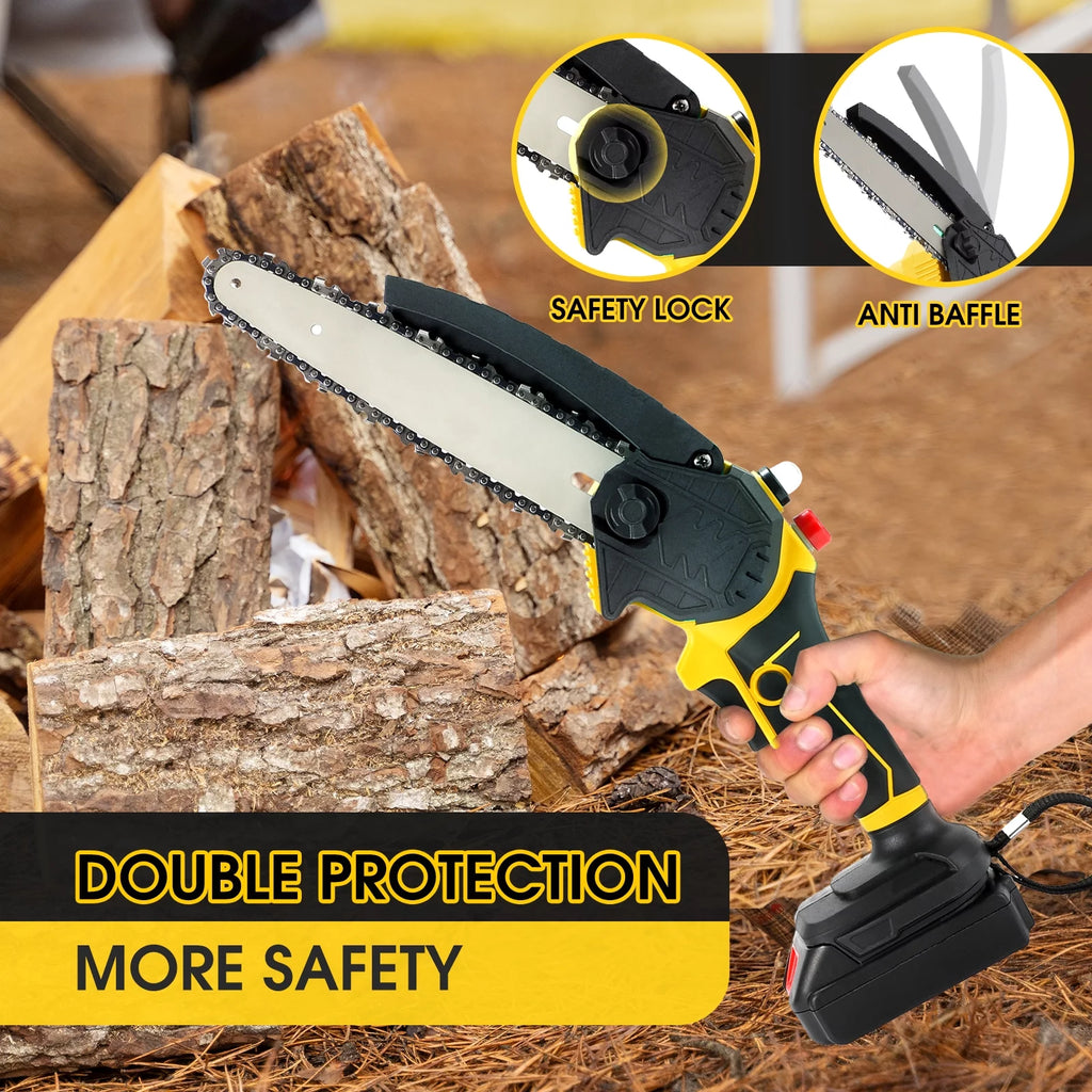 8-inch Cordless Mini Chainsaw with 2 Batteries 3 Chains G106