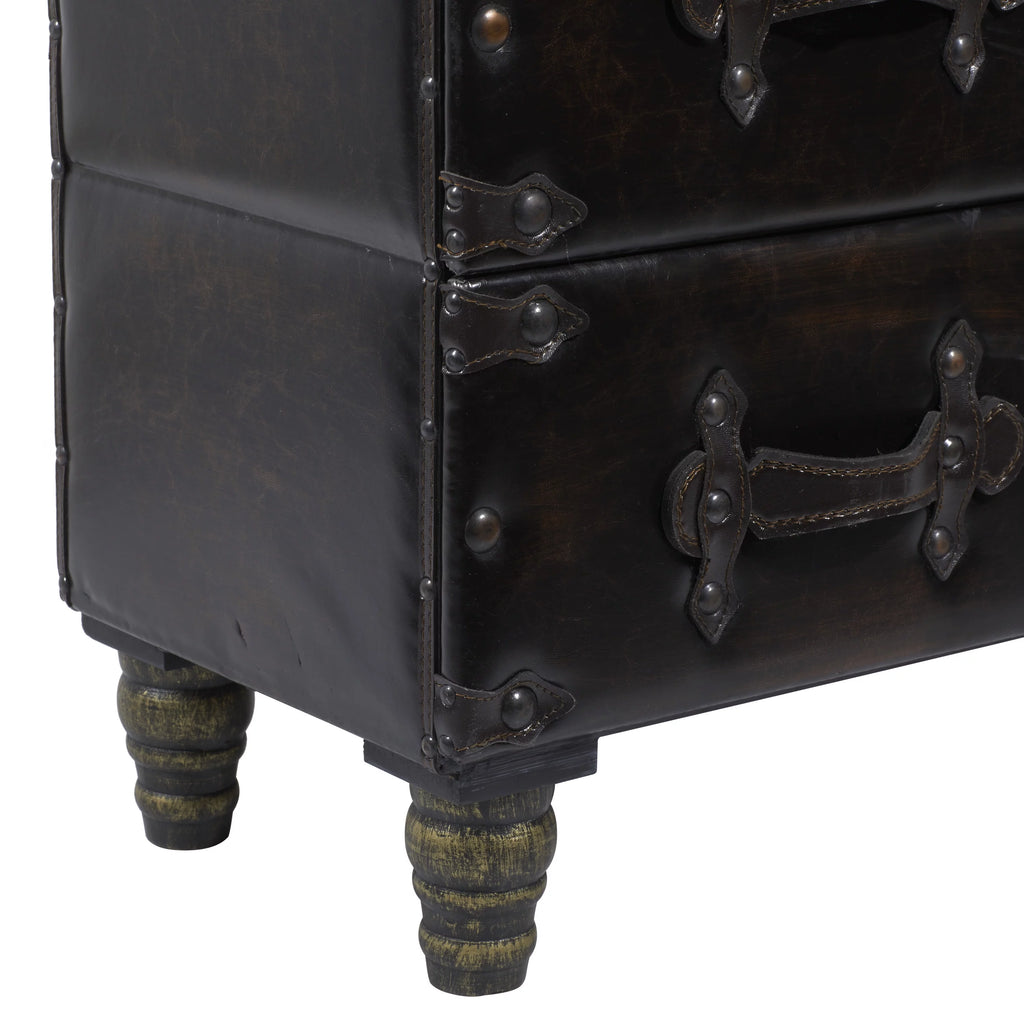32" x 28" Black Wood Faux Leather Chest with Rivets T842644