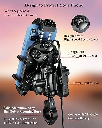 Motorcycle Phone Mount with 15W Wireless Charger & USB-C O99252