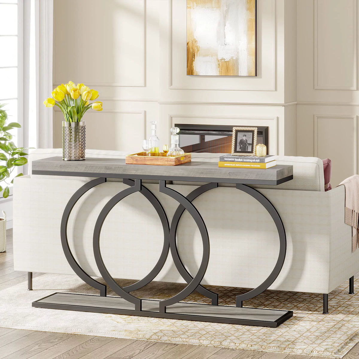 Grey 55 inch Industrial Console Table Q47295