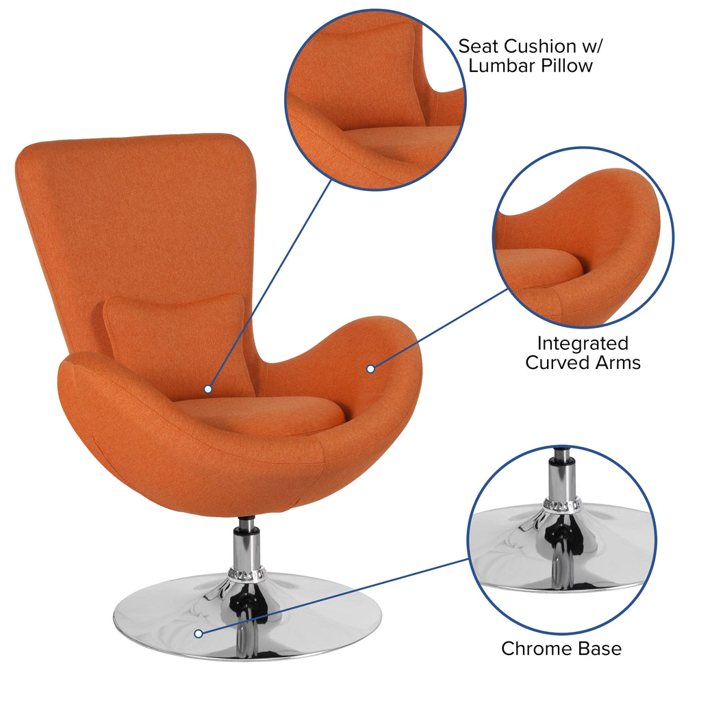 Orange Fabric Upholstered Swivel Lounge Chair L8845
