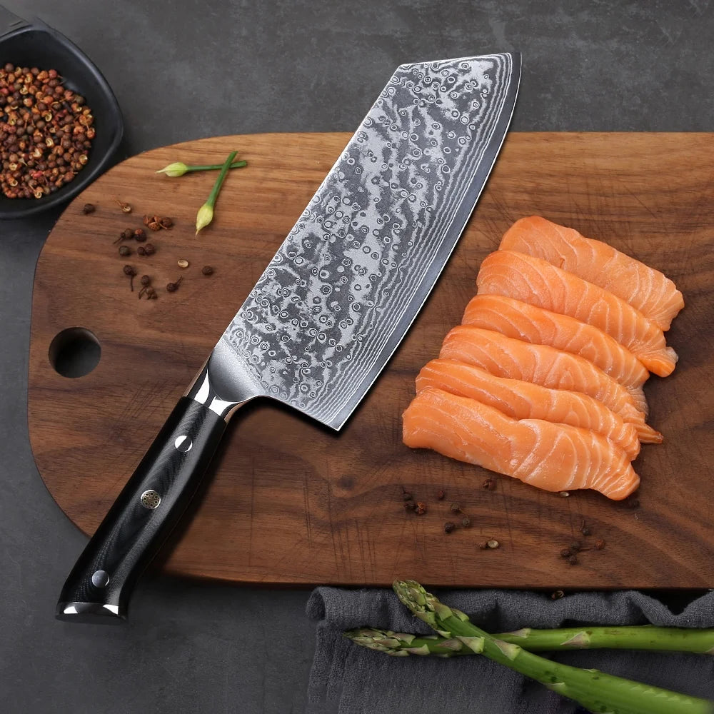 6Pcs Japanese VG10 Damascus Steel Kitchen Knife Set with Block T461