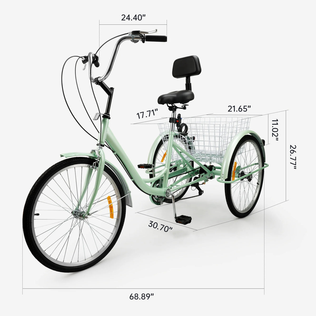 24 Purple 7-Speed Adult Tricycle with Seat and Rear Basket I606772