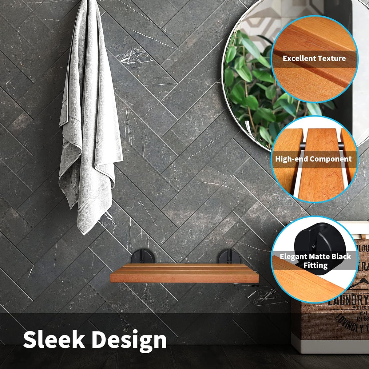 Folding Teak Shower Seat Wall Mounted T834