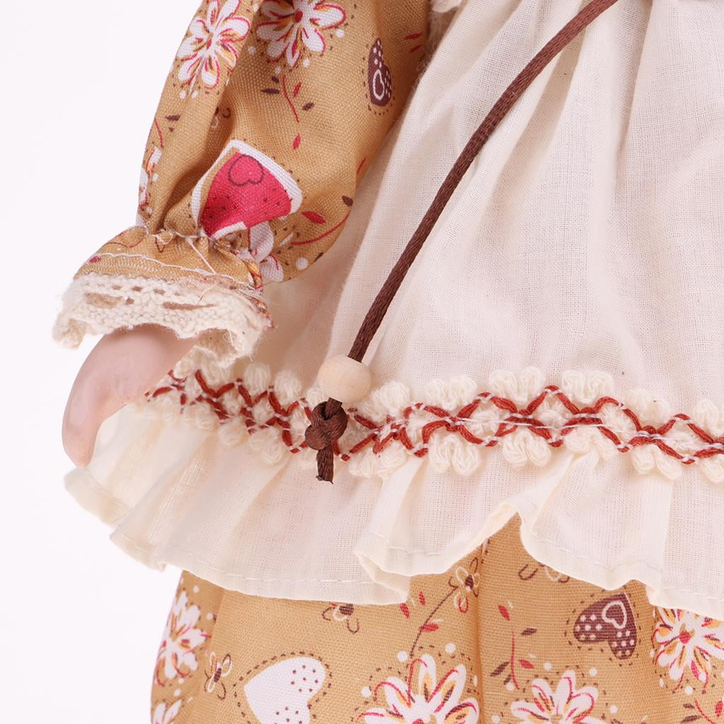 30cm Porcelain Girl Doll Figure with Yellow Clothes B235