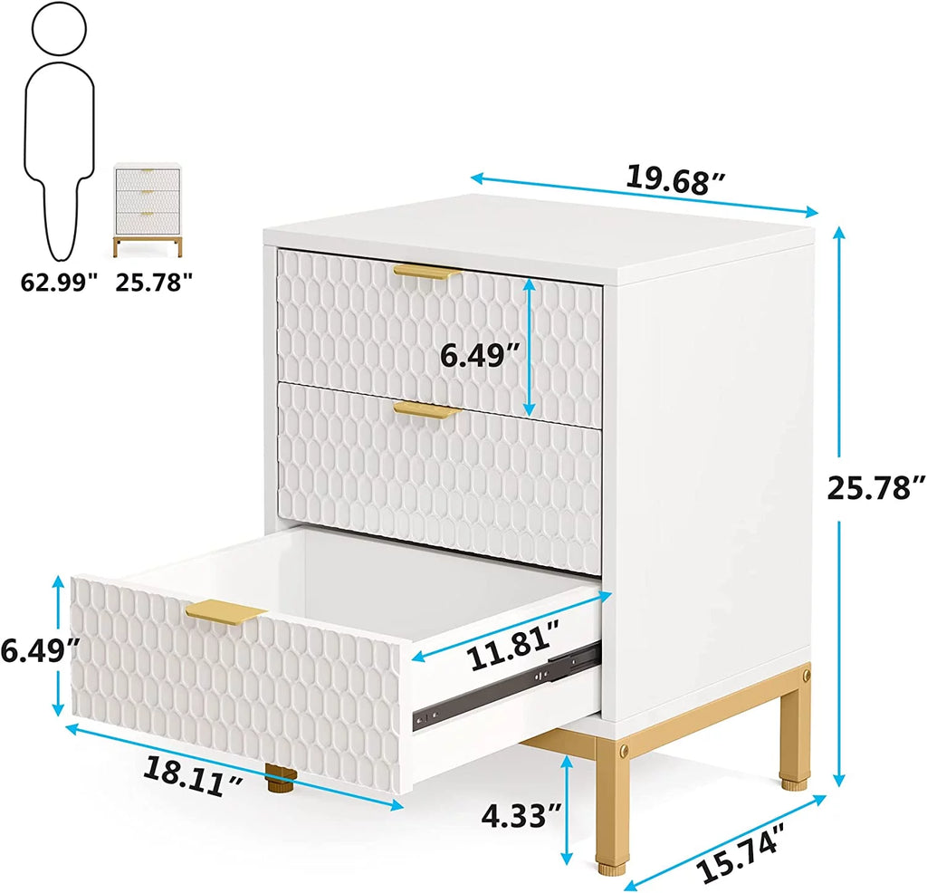 White and Gold 3 Drawer Nightstand G830411