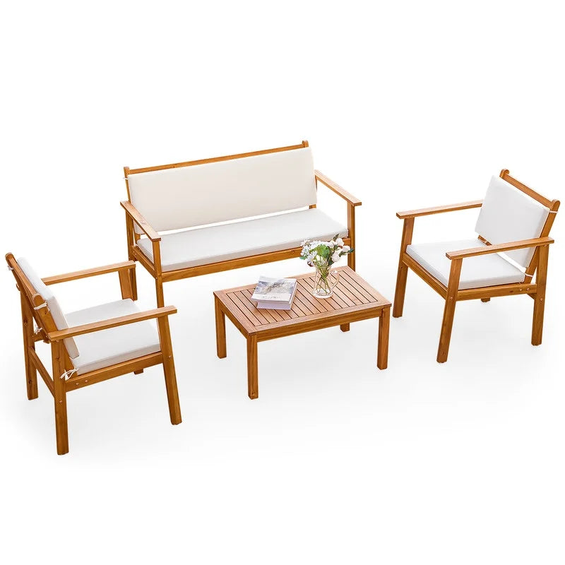 4 Pc Acacia Patio Furniture Set with Cushion and Table N236017