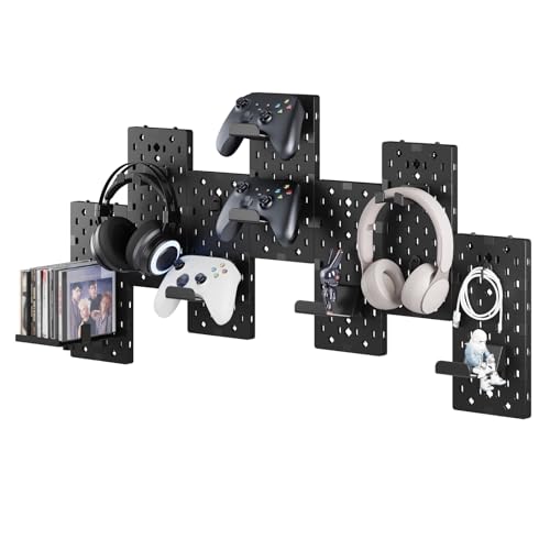 Black & Red 7pcs Pegboard Controller and Headphone Holder Wall Mount Y130120