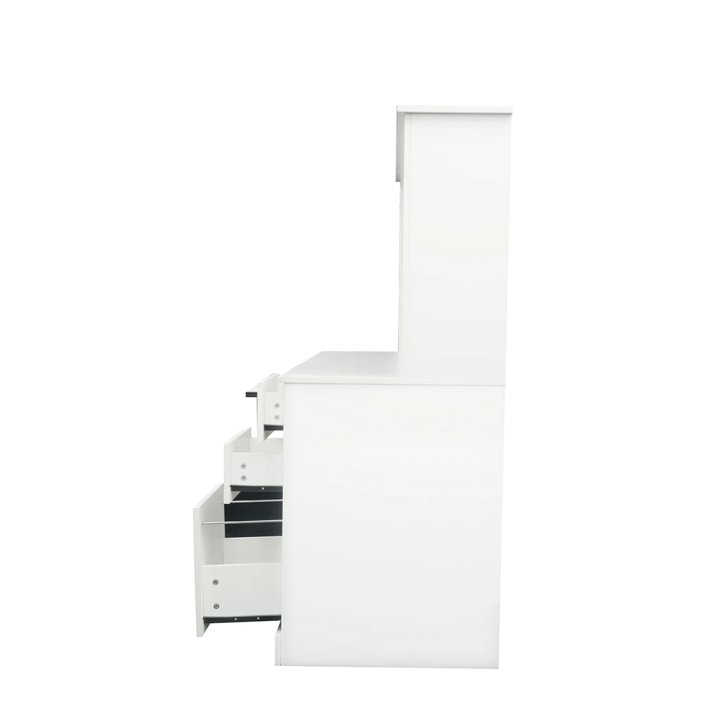 Antiqued White Computer Desk With Hutch And Keyboard Drawer E800865