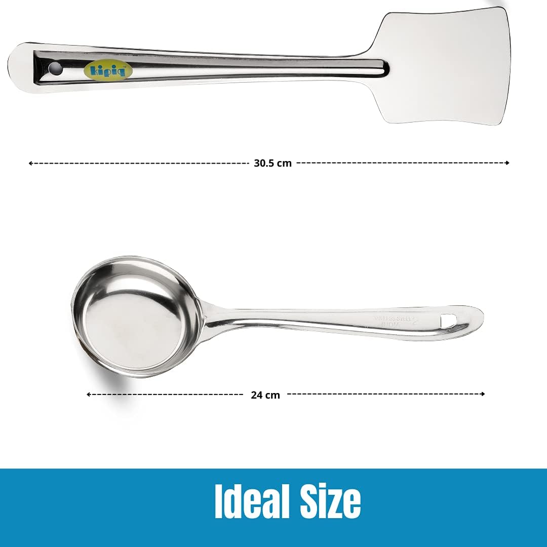 Stainless Steel Dosa Making Spoon Ladle with Flat Base and Turner Set of 2 E162