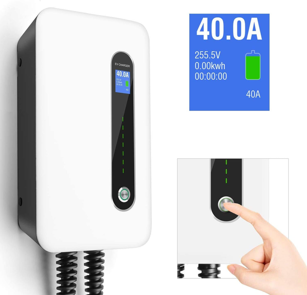 32Amp Level 2 EV Wall Charging Station, 220/240 Volt, 30 Feet NEMA 14-50P E6831