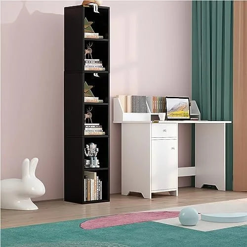 68.5" Tall Narrow Wooden Bookshelf 6 Cubes Brown K520