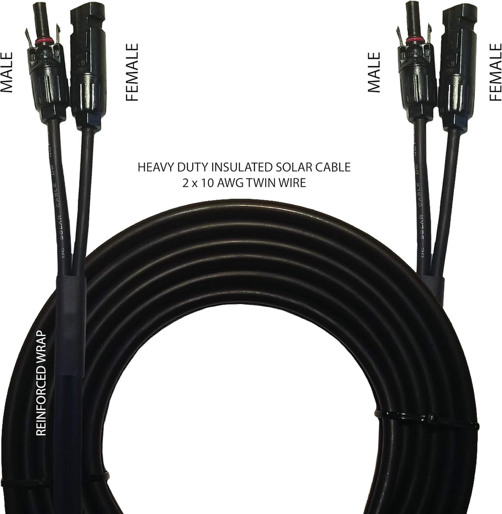 30 Feet 2x10 AWG Twin Wire Solar Extension Cable with Female and Male Connectors, Pack of 2 Y573836