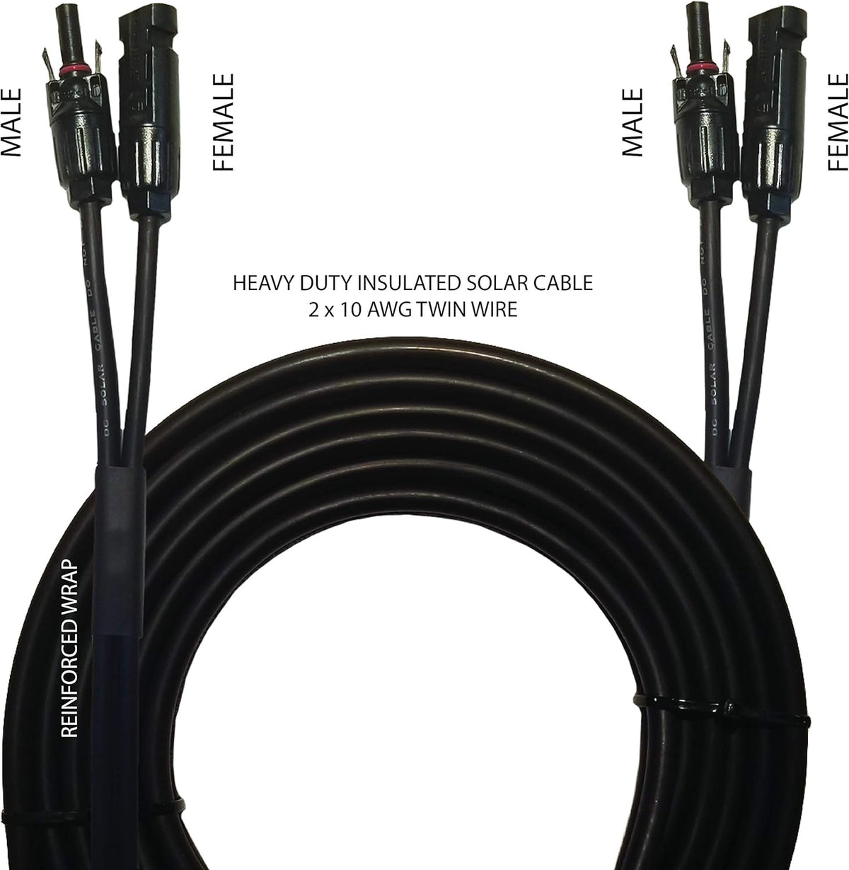 30 Feet 2x10 AWG Twin Wire Solar Extension Cable with Female and Male Connectors, Pack of 2 Y573836