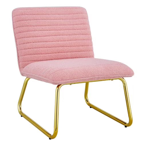 Pink Plush Fabric Single Person Sofa Chair with Golden Metal Legs W41401