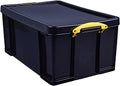 48 Litre Solid Black Plastic Storage Box with Yellow Handles M700