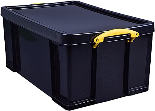 48 Litre Solid Black Plastic Storage Box with Yellow Handles M700