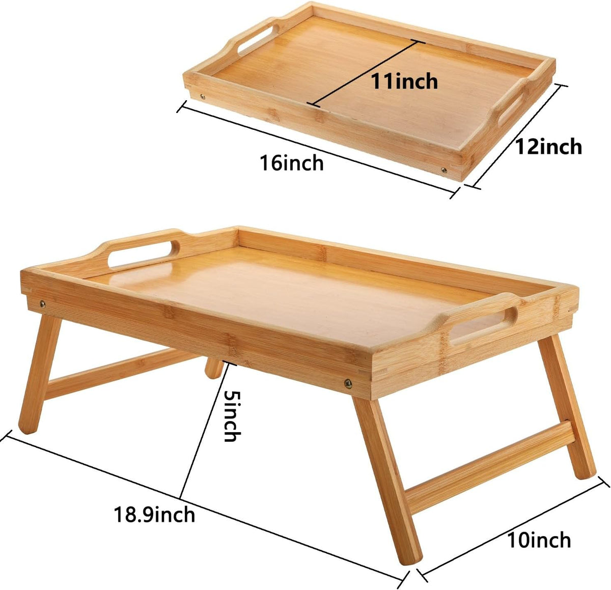 2 Pack Bamboo Foldable Breakfast Table with Legs and Handles V92964