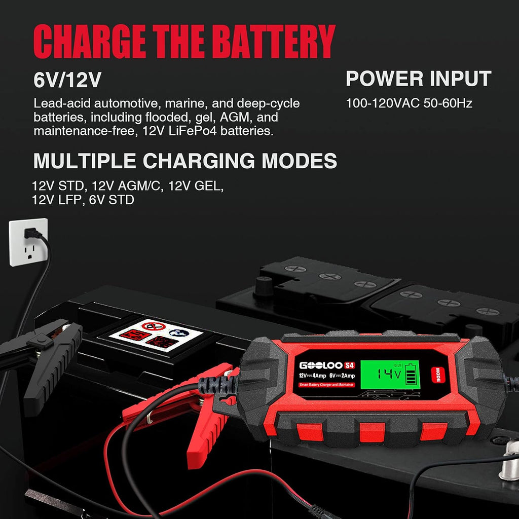 4-Amp 6V 12V Car Battery Charger Maintainer, Pack of 2 U629