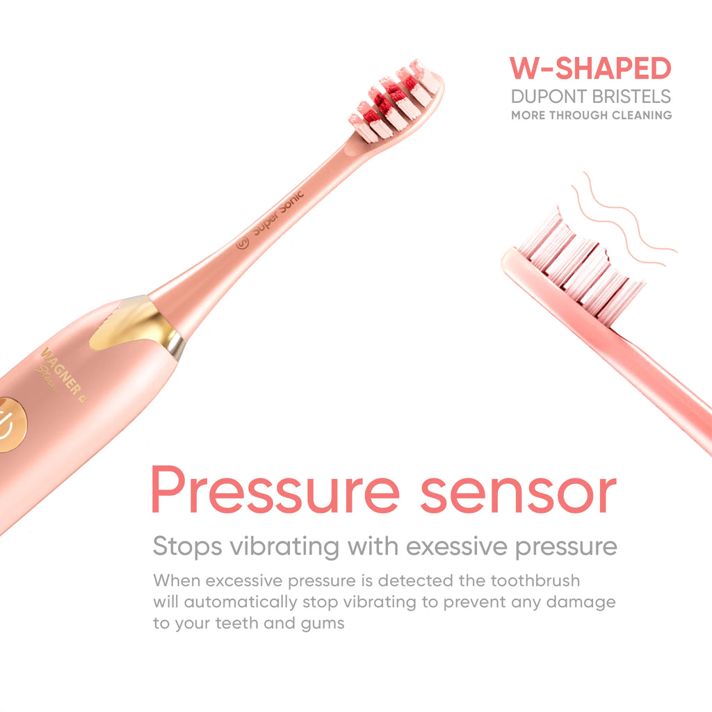 2 Electric Toothbrushes with Pressure Sensor, 5 Brushing Modes, Pink/Blue V6905