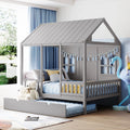 Full Size Wood House Bed with Twin Trundle Gray A32408