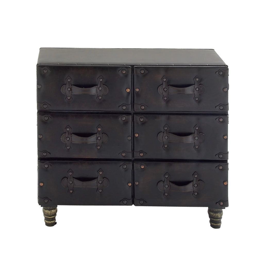 32" x 28" Black Wood Faux Leather Chest with Rivets T842644