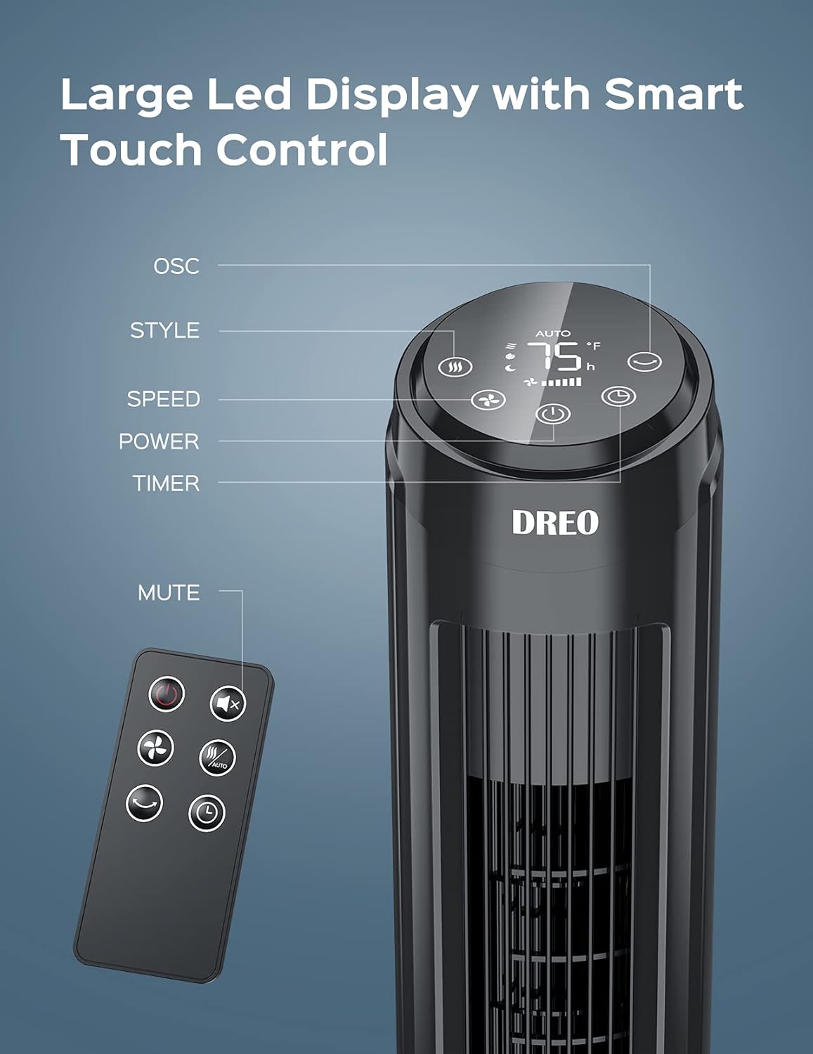 40" Oscillating Tower Fan with Remote, 12 Modes, 12H Timer, LED Display, Pack of 2 V1762
