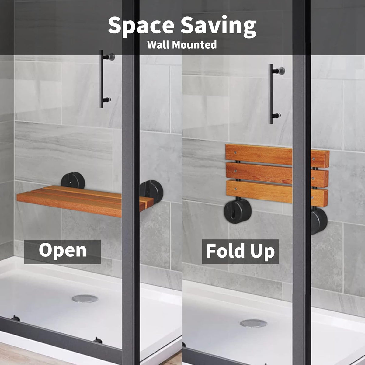 Folding Teak Shower Seat Wall Mounted T834