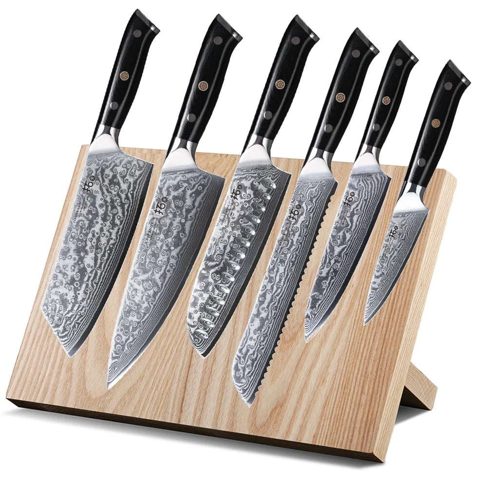 6Pcs Japanese VG10 Damascus Steel Kitchen Knife Set with Block T461