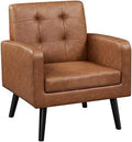 Beige PU Leather Upholstered Accent Chair with Wood Legs V9381