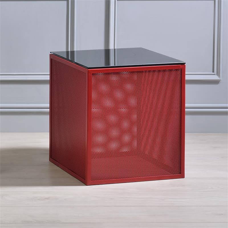 Red Glass Top Side Table Z994831