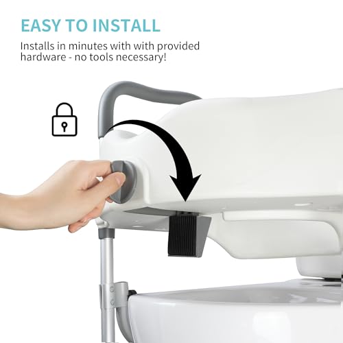 4.5in Raised Toilet Seat with Handles, Heavy Duty Support up to 330lbs, Adjustable Legs K62372