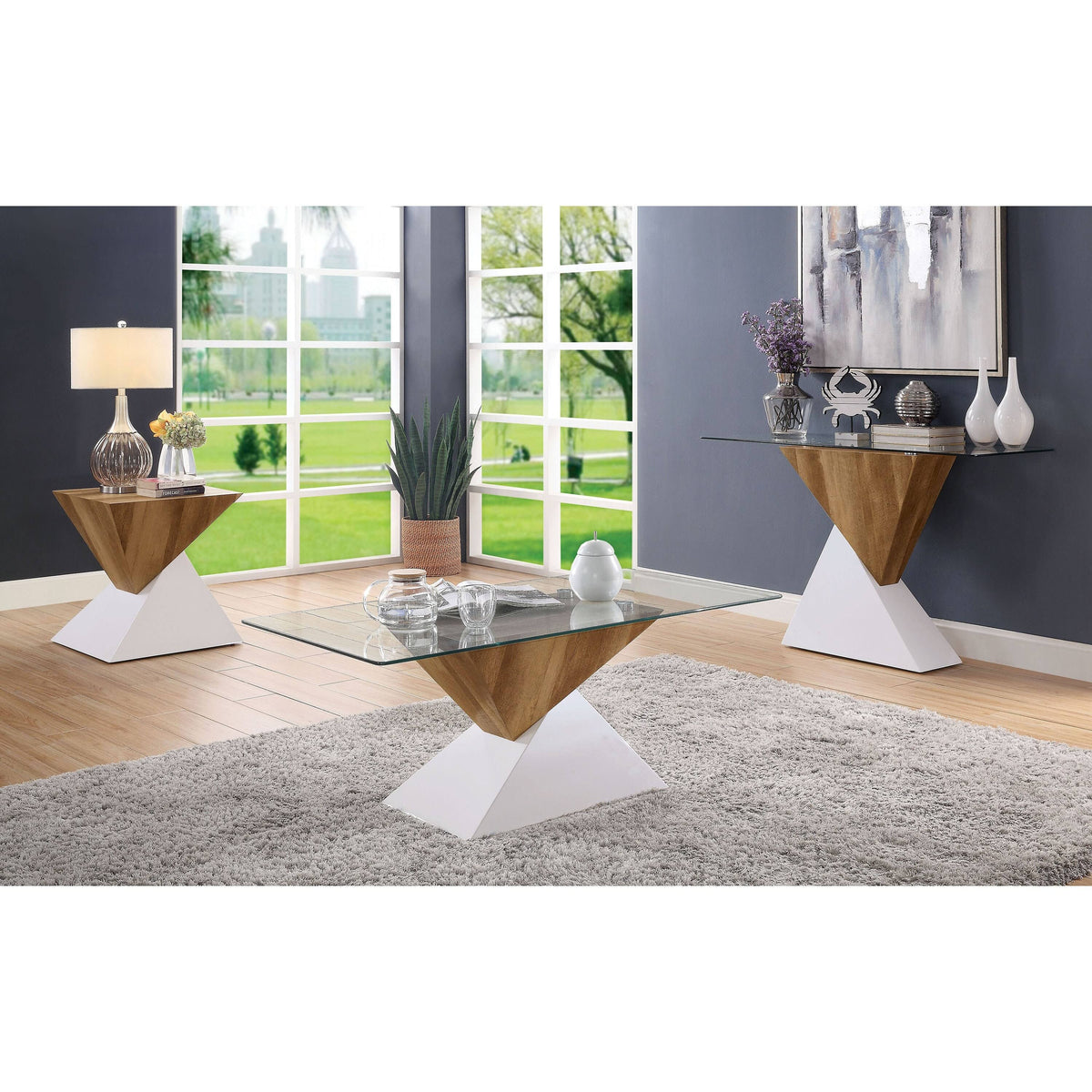 Brown Geometric End Table I24245