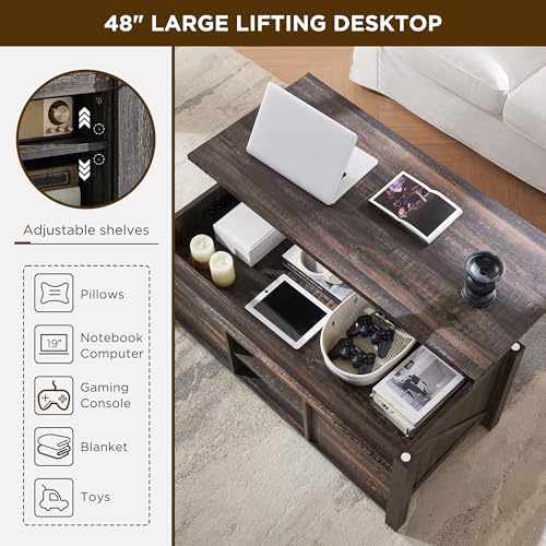 48" Lift Top Coffee Table with Sliding Door and Hidden Storage Y426282