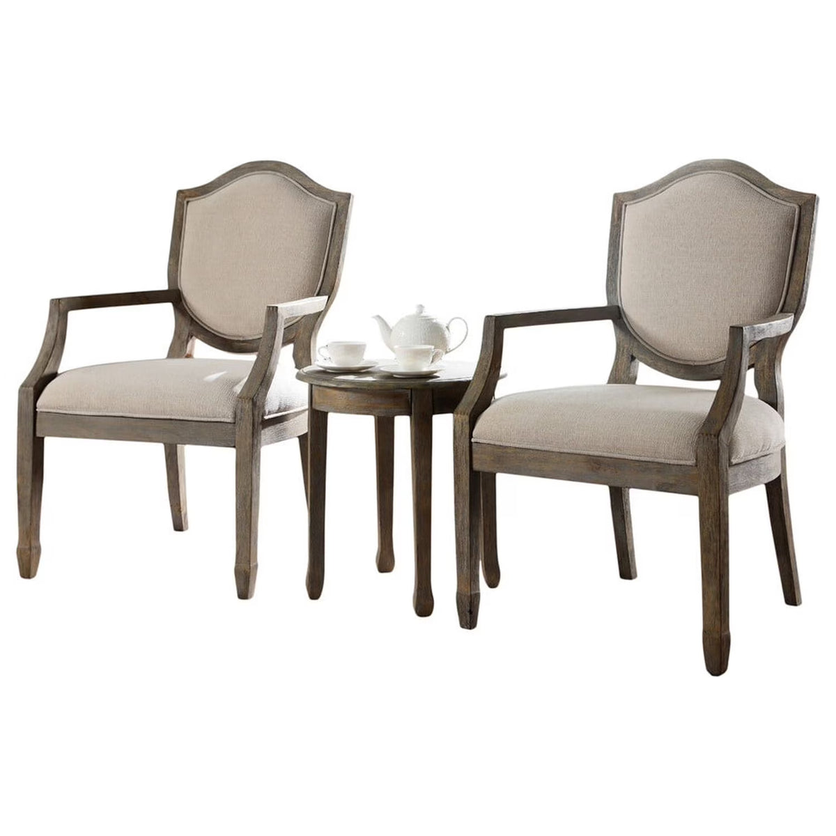 Antique Natural 3-Piece Wood and Fabric Living Room Set V110920