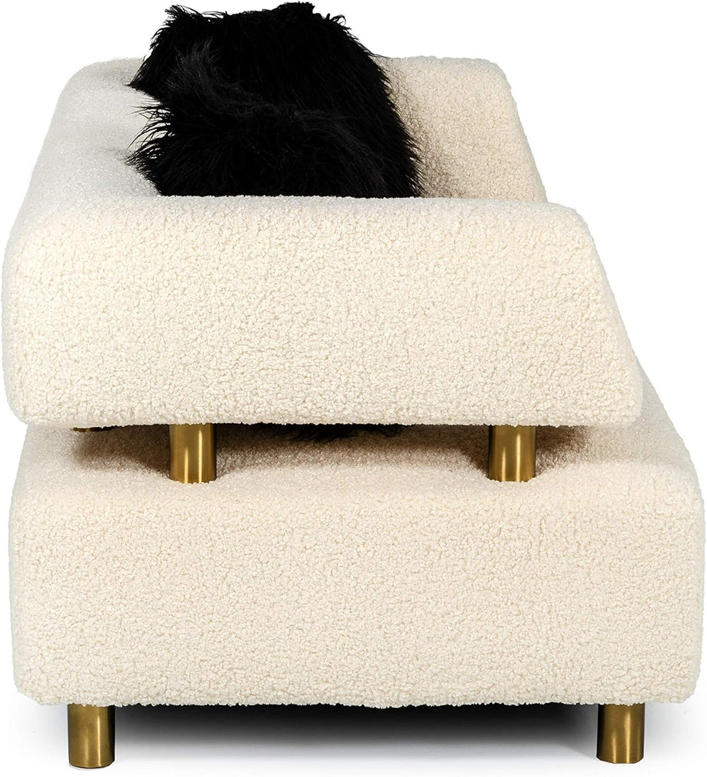 Beige Polyester Fabric Upholstered Sofa with Brushed Gold Stainless Steel Legs O124196
