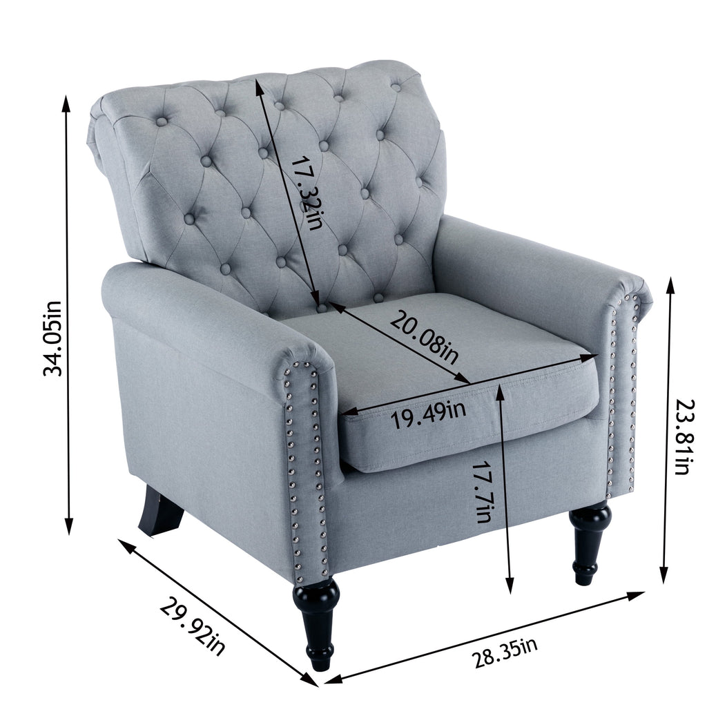 Light Gray Linen Fabric Accent Chair with Button Tufted Back T674