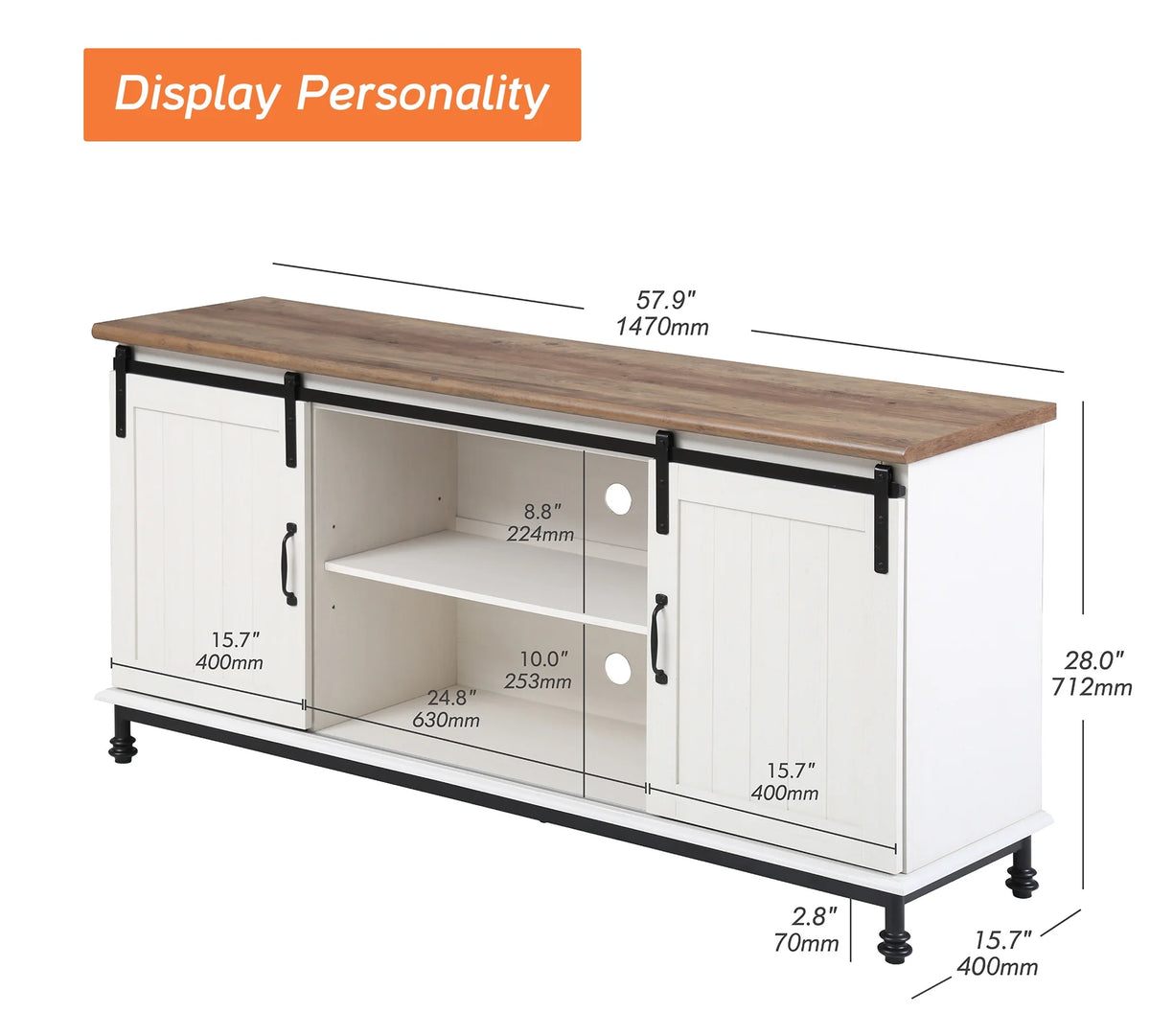 White Sliding Barn Door TV Stand Z320243