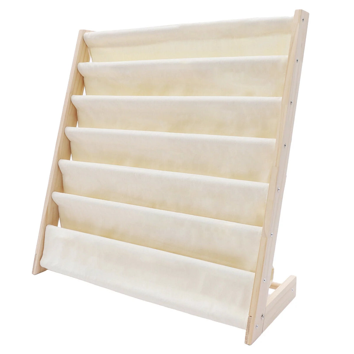 6 Tiers Wooden Kids Book Rack Storage Bookshelf with Canvas Shelves S79303