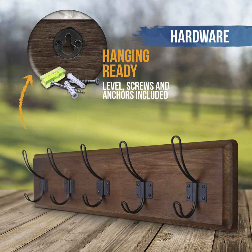 Rustic Brown Wall Mount Coat Rack with 5 Hooks M60710