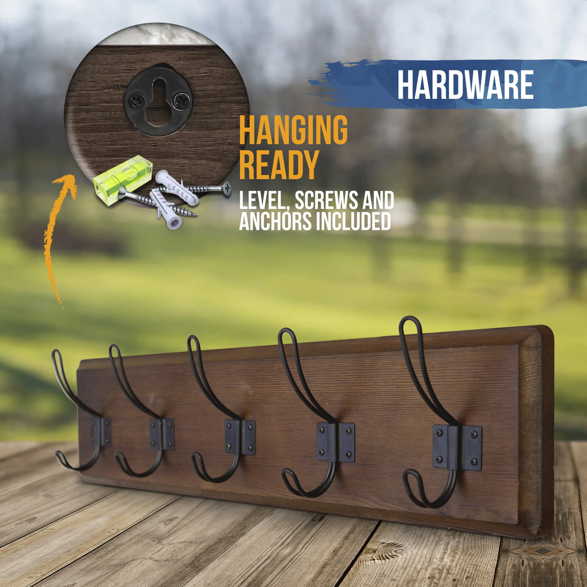 Rustic Brown Wall Mount Coat Rack with 5 Hooks M60710