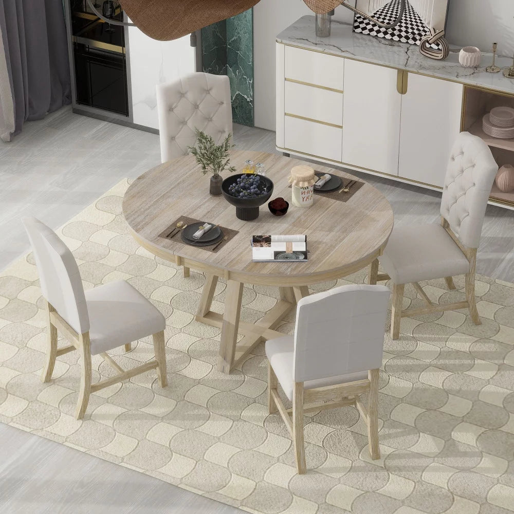 5-Piece Round Dining Set with 4 Upholstered Chairs V8559